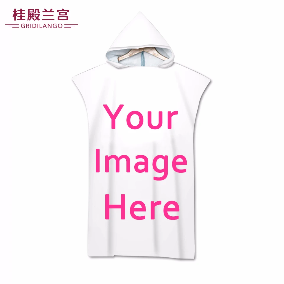 

Customized Double Sided Printed DIY Pattern Name Logo Hooded Bath Towel Cloak Microfiber For Adults Men Women Swim Beach Towel