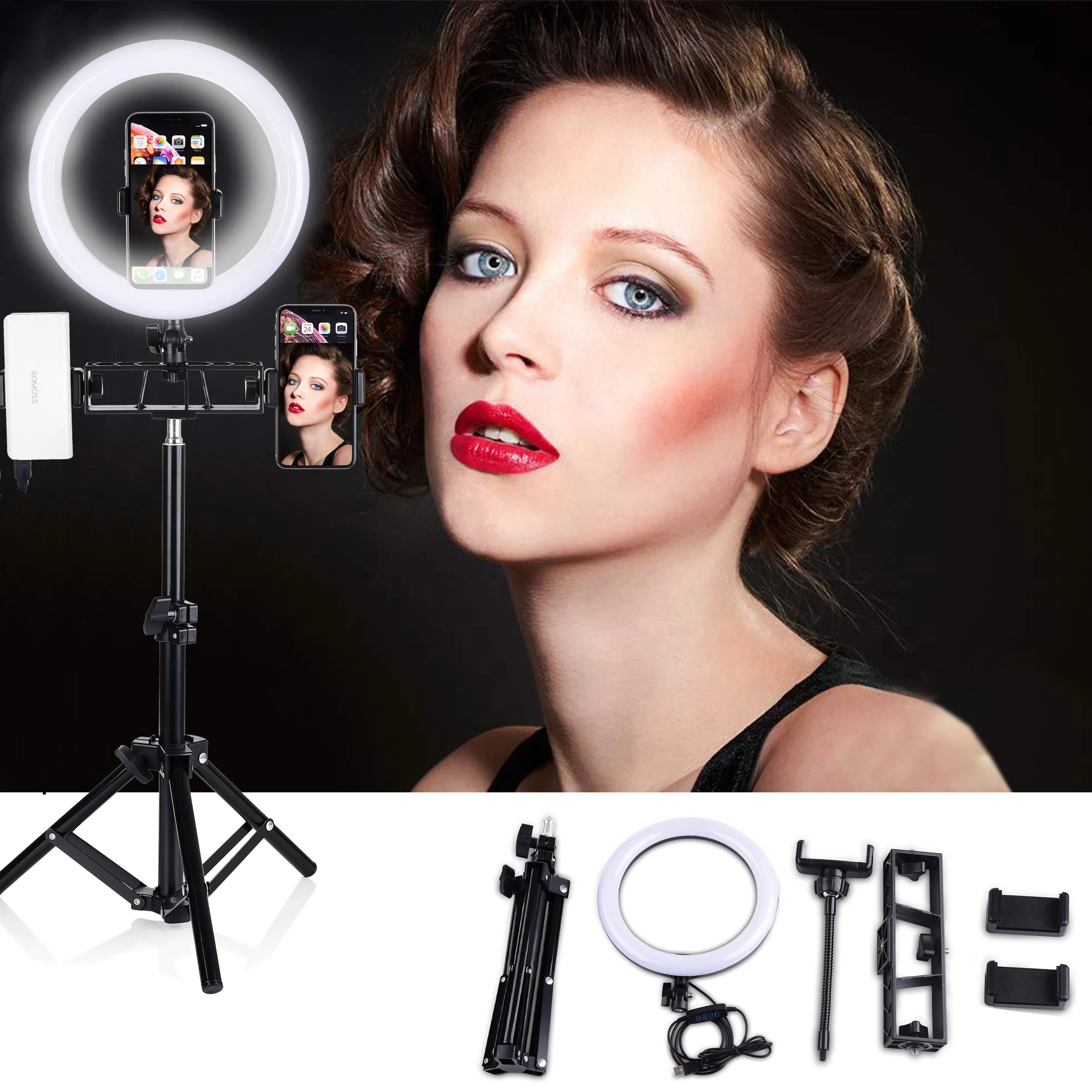 Светодиодный светильник-кольцо с Bluetooth 10 ''/6'', кольцевой светильник с регулируемой яркостью, комплект 3200-5600K 55 см, штатив для видеосъемки Vlog, портретная