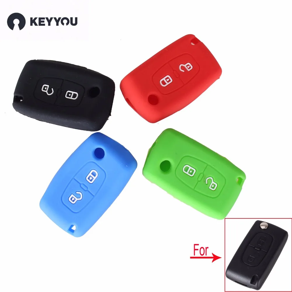 KEYYOU 10X Silicone Car Key Cover Case Shell For Peugeot 307 / 308 / 408 Original Car Key Flip 2