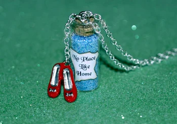 

12pcs/lot No Place like Home Magical Necklace with Red Slippers Charm, The Wizard of Oz Dorothy Oz