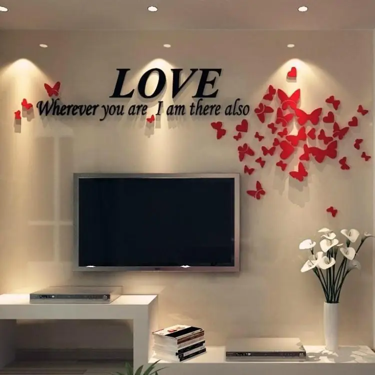 3d crystal acrylic wall stickers butterfly modern living room sofa