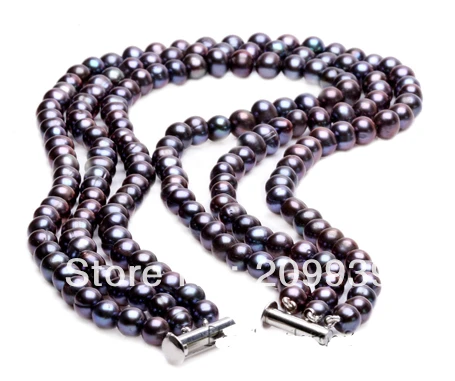

huij 003235 GENUINE MULTI STRAND 6-7MM BLACK COLOR CULTURED FRESHWATER PEARL 3 STRAND NECKLACE 5.2