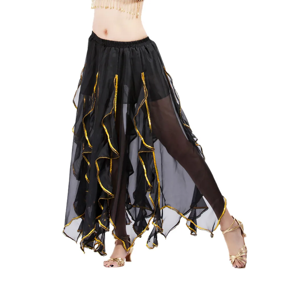 MISSOMO юбка женская с блестками сбоку шифон танец живота длинная юбка Сплит юбка шифон танец живота представление юбка свободный размер