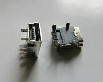 

100 pcs DIY MIni USB B 5 pins female jack 90 degree plane connector socket interface Welding plug For Phone mp3 mp4 Tablet ect.