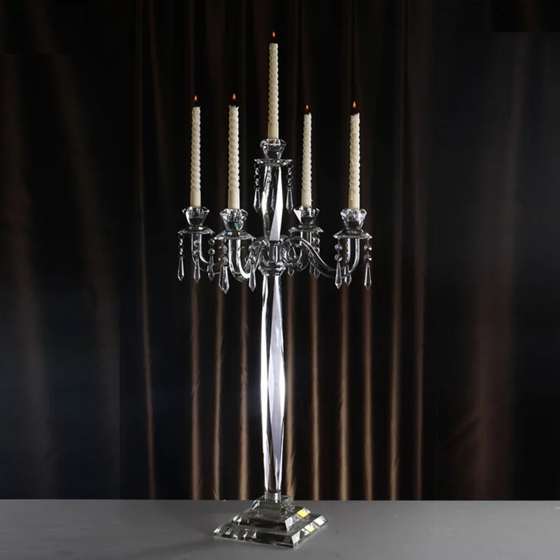 

Free shipping Romantic Candelabra Handmade 5 arms Demountable Crystal Table Centerpieces Candle Holders for Home Decorations