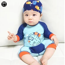 USEEMALL/Купальники для маленьких мальчиков и девочек, цельная одежда для плавания с шапкой, новые летние модели персонажей из мультфильмов, детский купальник высокого качества