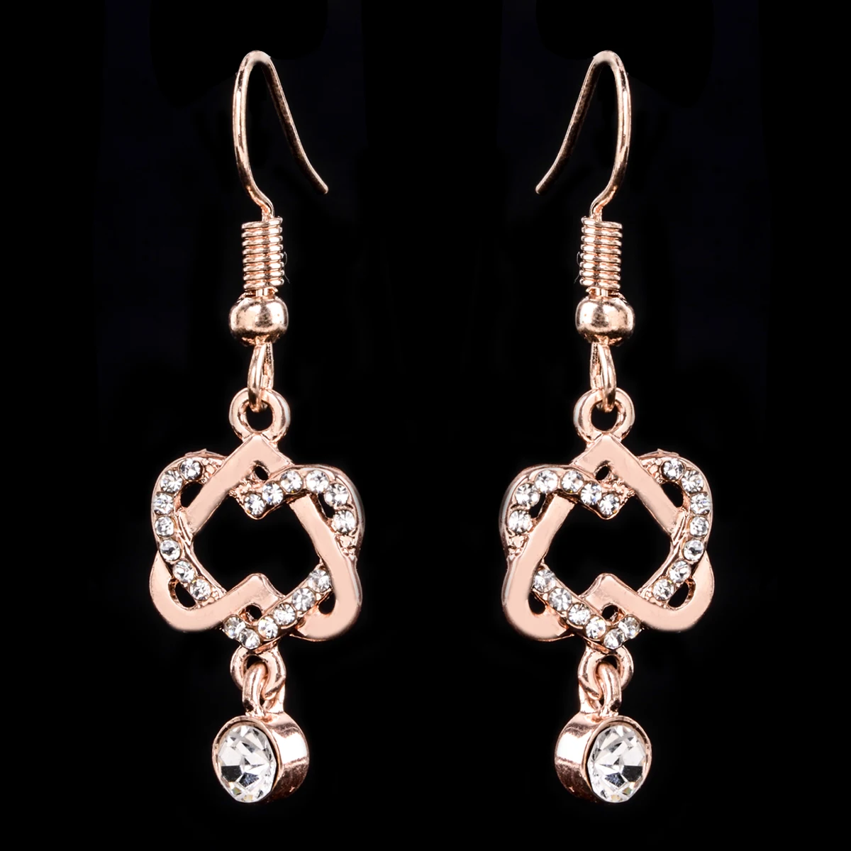 Crystal Drop Long Earrings Loverly Double Heart Dangle Earring For Women Femme Silver Gold Clolor Jewelry Bijouterie Shellhard