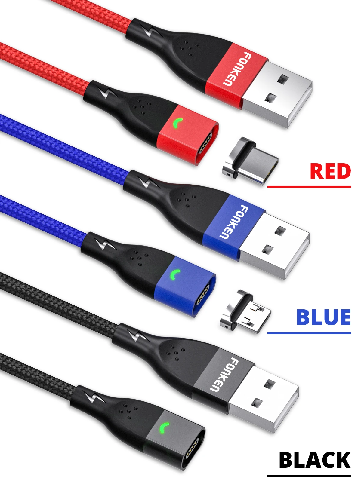 FONKEN Магнитный кабель type C кабель Micro USB провод для быстрой зарядки магнит быстрое зарядное устройство для мобильного телефона USB C кабели светодиодный провод для передачи данных