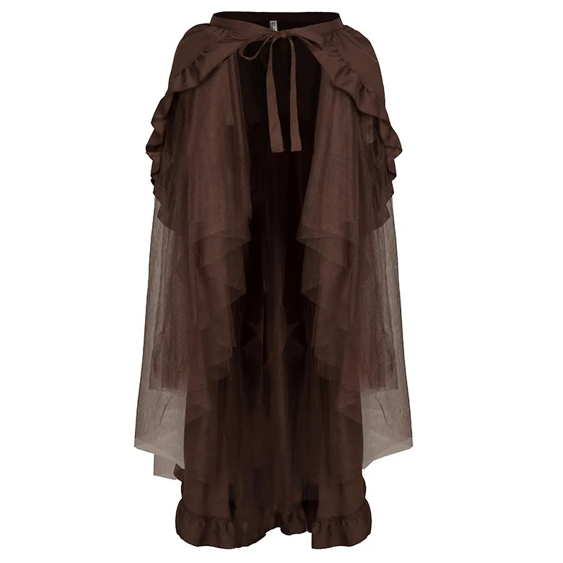 

Brown Ruffled Cotton & Mesh Lace Up Long Asymmetrical Vintage Steampunk Skirts Women Sexy Skirt Plus Size Gothic Clothing S-6XL
