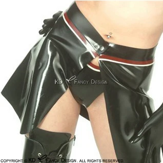 

Black With Red Trims Mini Short Sexy Latex Skirts With Zipper At Back Rubber Skirt Bottoms Uniform DQ-0015