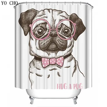 

YO CHO lovely dog with glasses cat rabbit pattern shower curtains modern fashion animal style 3d printed waterproof bath curtain