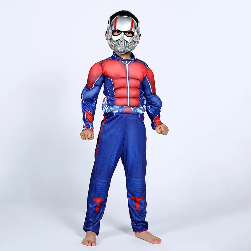  Kids Purim Superhero Costume Cosplay Fashion Movie Muscle Ant Man Comic Cosplay Child Boys Party Avengers Muscle Jumpsuit