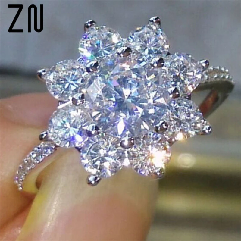 ZN Jewelry Fashion Snowflake White Zircon Silver Color Ring For Women Engagement Rings wedding Heart Flower Rings Party Rings