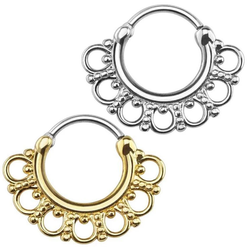 1 piece Gold Silver Curved Nose Ring Clip on Stud Punk Goth False Nose
