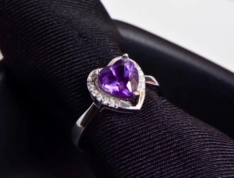 

Trendy 2019 Natural Amethyst Ring 7x7mm Bead Flower Shape 925 Silver Sterling Woman Man Luxury Anniversary Adjustable Ring