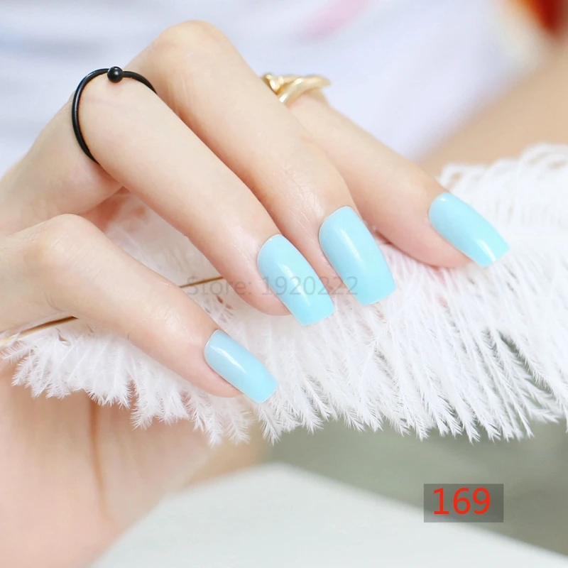 2020 24pcs Explosion models fashion Long section Square head candy false nails decoration Azure M 169 | Красота и здоровье