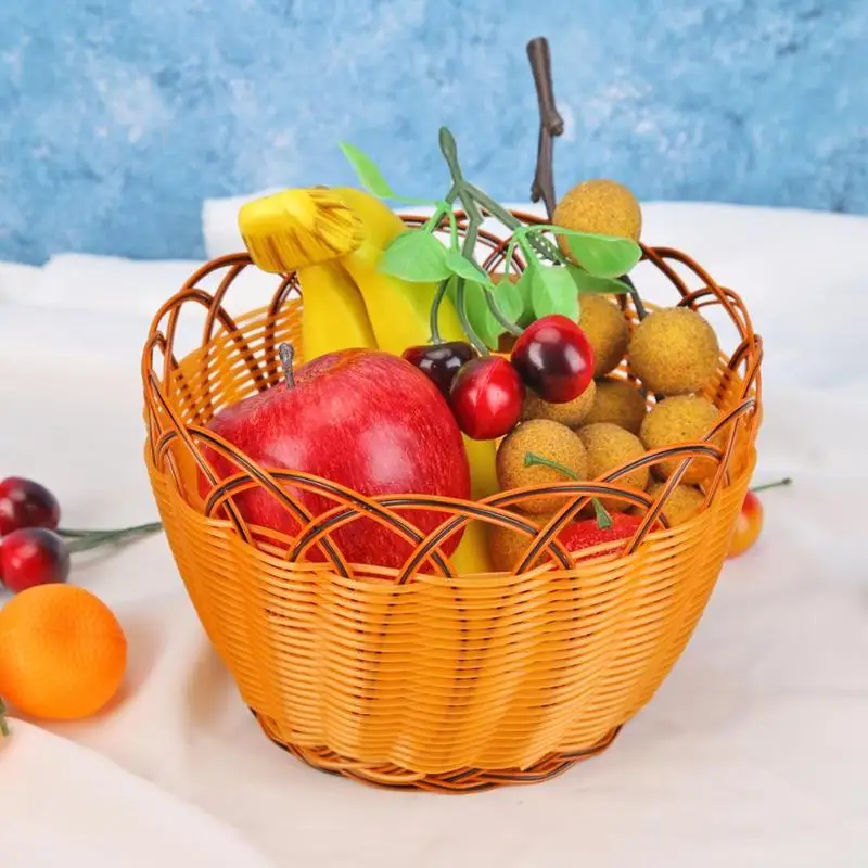 Ручная ротанг плетение круглая корзина для хранения фруктов блюдо ротанговая корзинка под хлеб для кухни еда пикника хлеб Sundry мини-контейнер
