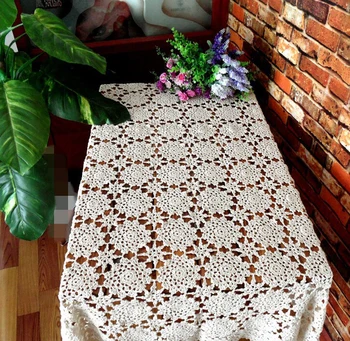

Handmade Crochet Flowers Beige 150X220CM Cotton Tablecloths Hot Table cloth Piano Cover towel Sofa towel Home Cover cloth