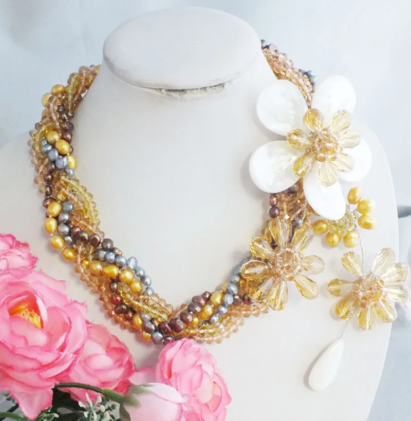 4-221246# смешанные хрустальные бусины ожерелье цветочное украшение! Свадебное ожерелье