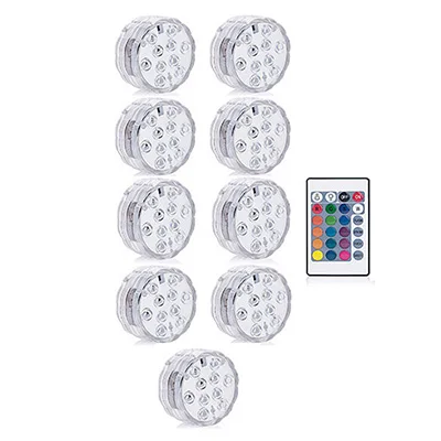 1 controller 9 Lamp Светодиодный погружной светильник на батарейках, 10 светодиодов, RGB, подводный ночник, светильник для сада, бассейна, для свадебной вечеринки, ваза, чаша - Испускаемый цвет: 1 controller 9 Lamp