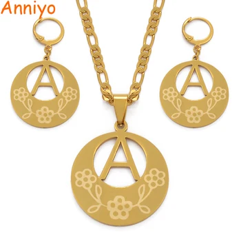 

Anniyo A-Z Letters Necklaces Flower for Women Teenage Girl Initial Alphabet Big Pendant English Letter Jewelry Gift #035421S