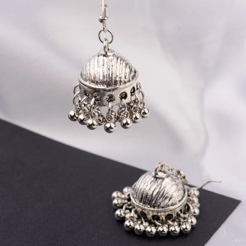 TopHanqi ретро этнические индийские Jhumka Jhumki серьги Femme античный золотистый гравированный Лотос Фонарь Висячие серьги для женщин ювелирные изделия