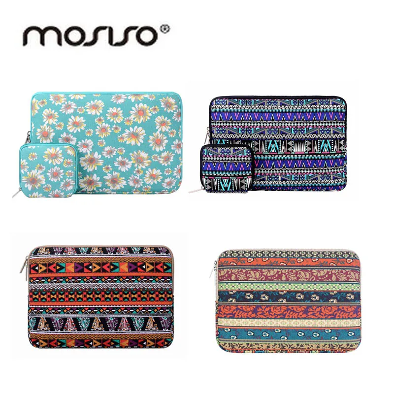 

MOSISO Bohemian Style Canvas Laptop Sleeve Women Bag for Macbook Air/Pro/Asus/HP Computer Bag 11 12 13 15inch Zipper Cover Case