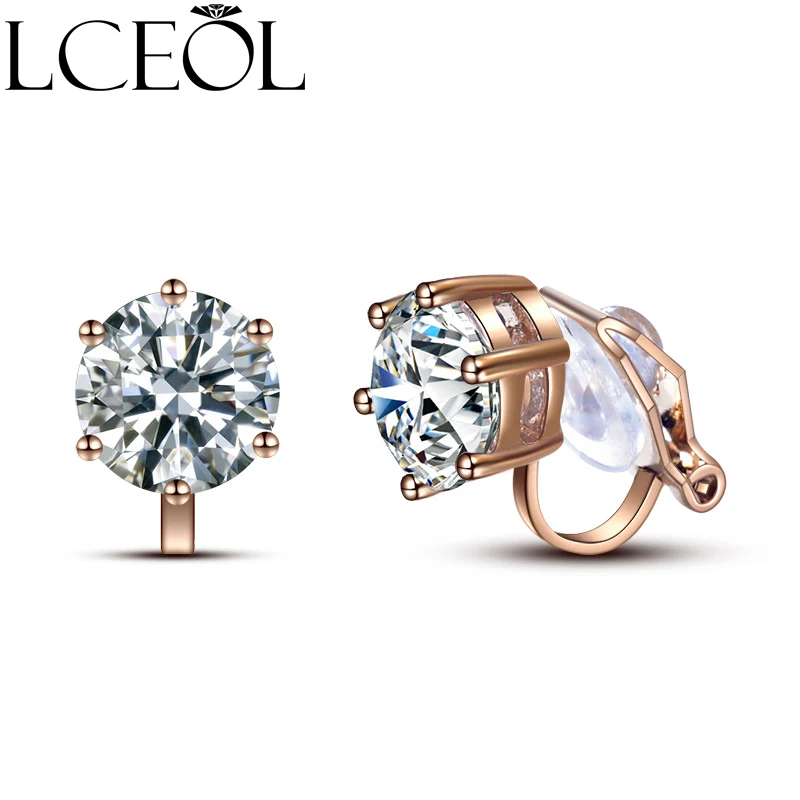 

LCEOL Classic 0.5ct Cubic Zirconia Earrings Fashion White Ear Clip Earrings For Women Round Cubic Zircon Earrings Bijoux Femme