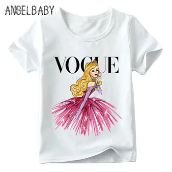 Boys and Girls VOGUE Princess Print T shirt Baby Cartoon White T-shirt Kids Summer Funny Harajuku Casual Clothes,HKP5209 2