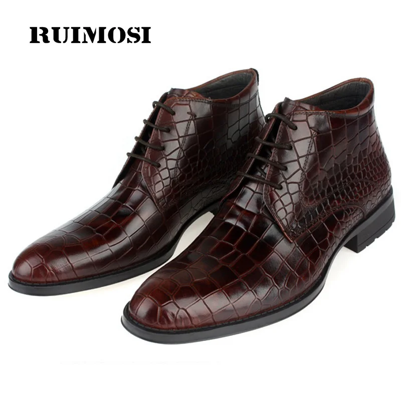 

RUIMOSI Luxury Crocodile Man Shoes Designer Brand Genuine Leather Round Toe Footwear Men's Martin Motorcycle Ankle Boots IH84