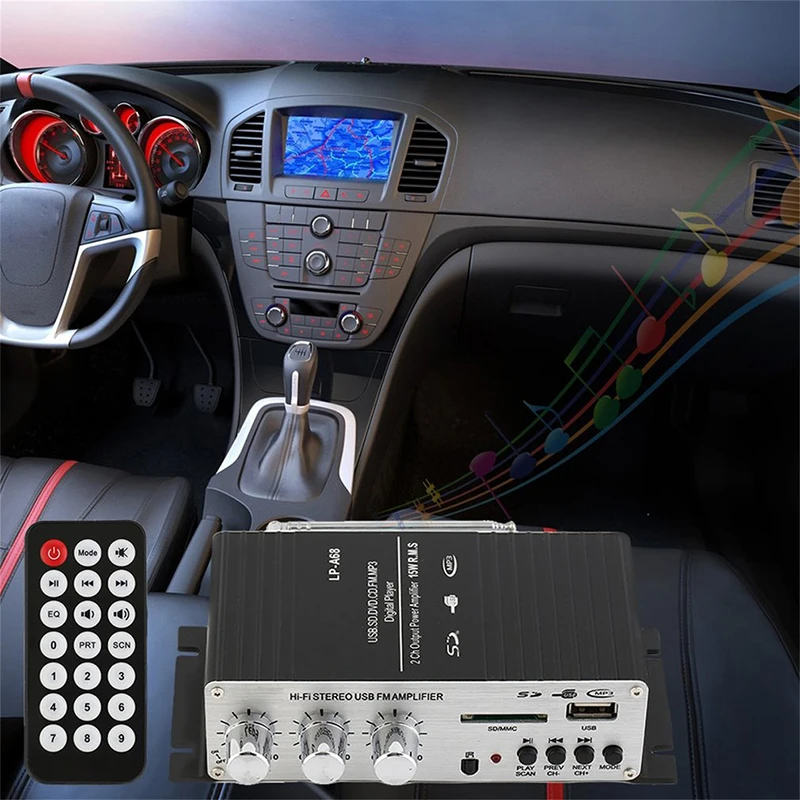 Kebidumei автомобилей 2 канала Hifi 12В цифровой усилитель аудио стерео цифровым аудио-усилитель с ИК Управление FM MP3 USB воспроизведения
