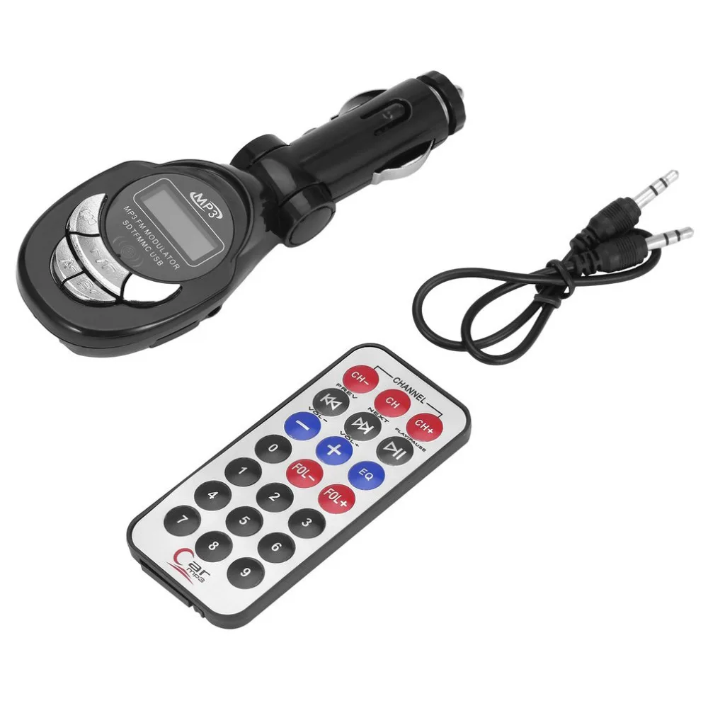 

4 in1 LCD Auto Car MP3 Player Wireless FM Transmitter Modulator with USB CD MMC Remote Kit Black Hot Selling Drop Shipping