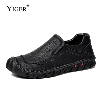 

YIGER New Men Loafers Genuine Leather Men's Boat Slip-on Casual shoes 2019 Spring male Leisure shoes Men Driving shoes 0244