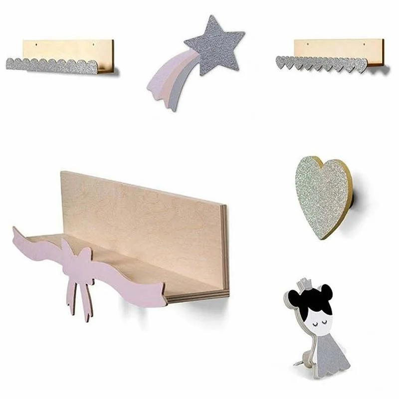 

Nordic Style Solid Wood Storage Racks Bow Clapboard Creative Home Hook Clothes Hanging Children Room Stars Rabbit Decoration