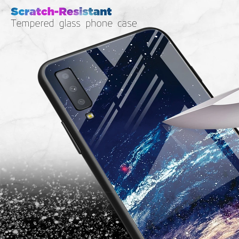 Luxury Tempered Glass Case For Samsung Galaxy S10 Plus S10e S9 S8 Note 8 9 J4 J6 Plus A7 2018 Starry Sky Protective Back Cover