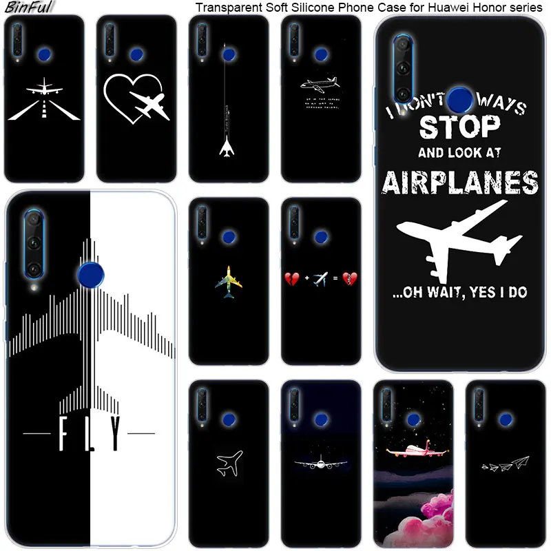 

Hot aircraft Airplane fly patterned Soft Silicone Phone Case for Huawei Honor 20 20i 10 9 8 Lite 8X 8C 8A 8S 7S 7A Pro View 20