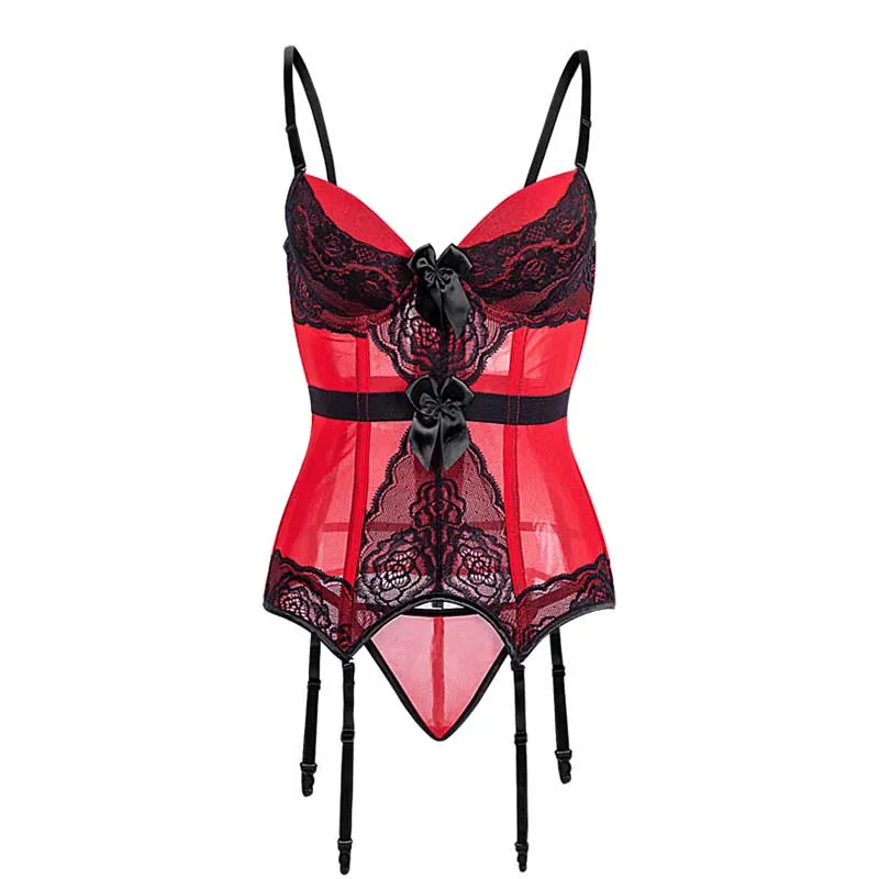 White Red Adjustable Straps Sexy Lingerie Women Underwear Transparent Lace Bra Corset Padded Bustier With Suspenders Size S-2XL (2)