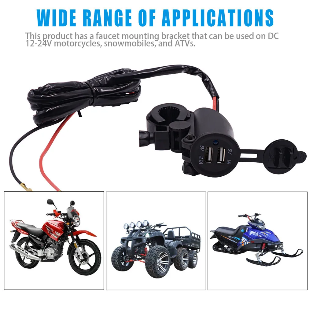 2USB Motorcycle Socket Plug Waterproof Switch 12V Motorbike Charger Adapter For Mobilephone GPS |