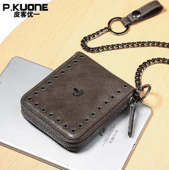 

New Vintage Genuine leather wallet men's short zipper Clutch Wallets cow leather Card bags Money Clips