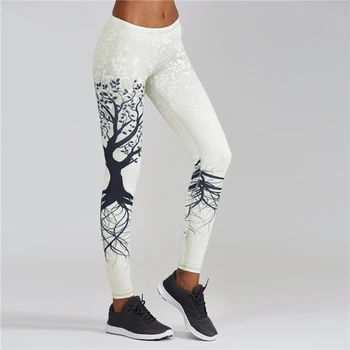

CDJLFH Tree Pattern Print Leggings Fitness Leggings For Women Sporting Workout Leggins Elastic Slim Black White Low Waist Pants