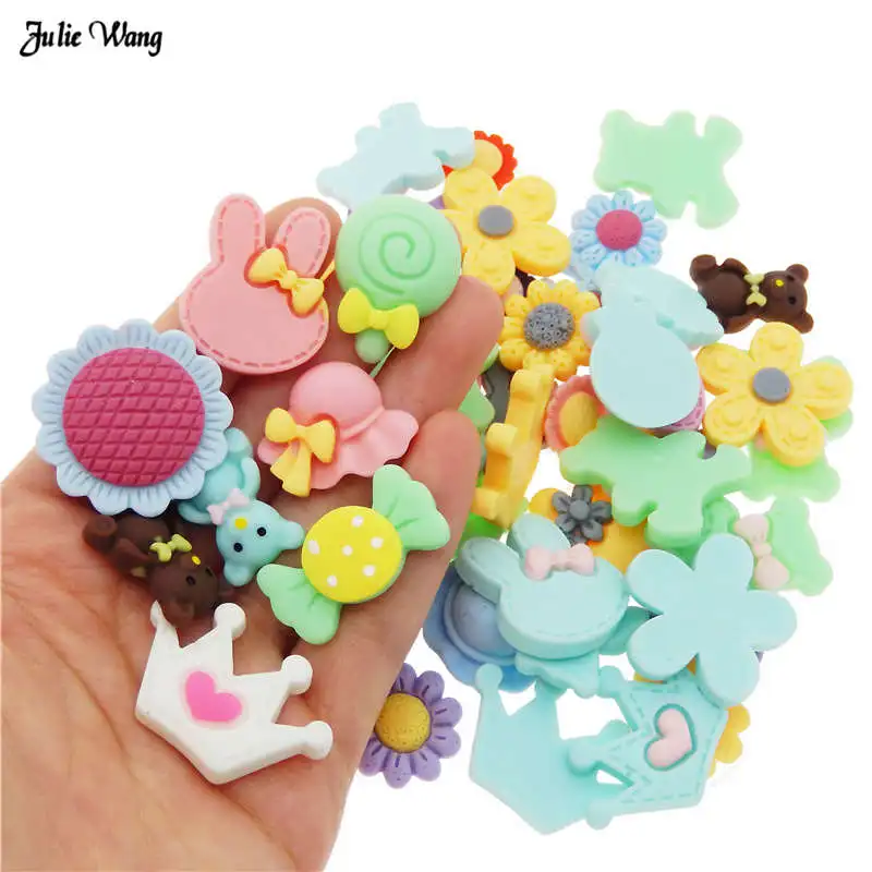 

Julie Wang 20pcs Random Resin Charms Flower Crown Cabochon Phone Case Decor Slime Flatback Craft Hair Accessory DIY Finding