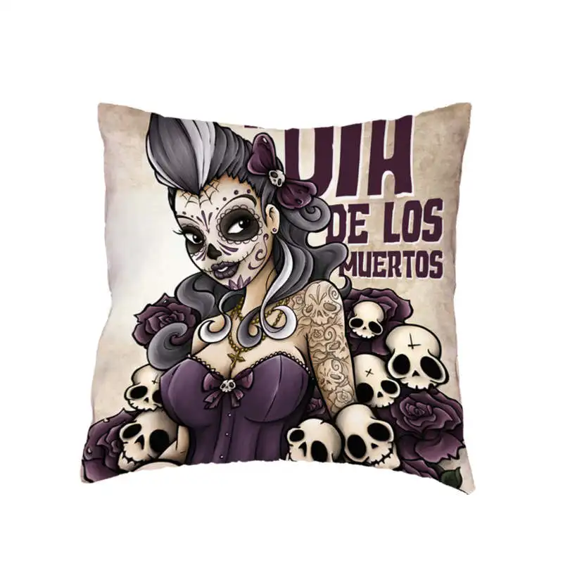 Креативный Чехол на подушку с изображением сахарного черепа для игры в игры, мексиканский стиль, домашний диван, украшение автомобиля, подарки, персиковая кожа, наволочки на подушку, 45*45 см - Цвет: 17