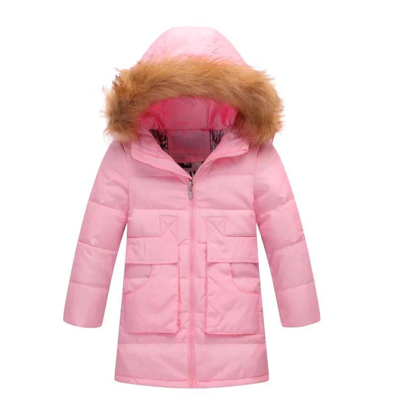 

7606 New Fashion Winter Jacket Coat Girl &Boy Faux fur collar child Hooded Jacket thickening Down Coat