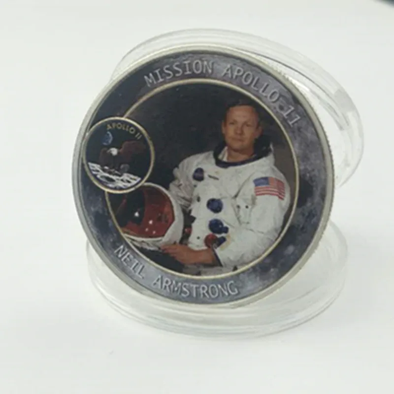 

100 Pcs The Mission Apollo 11 coin Neil Michael Buzz astronaut hero silver plated 40 mm Lunar Probe Project moon decoration coin