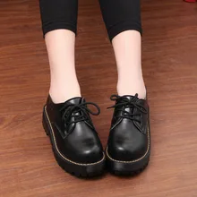 GTIME British Style Women Oxfords New Spring Winter Lace-Up Flats Round Toe Creepers Casual Ladies Platform Shoes Woman # ZH20
