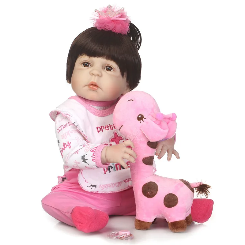 

Bebes Reborn Dolls 55cm/22'' full Silicone Reborn Boneca Realista Fashion Baby Dolls with pink giraffe For Princess Children