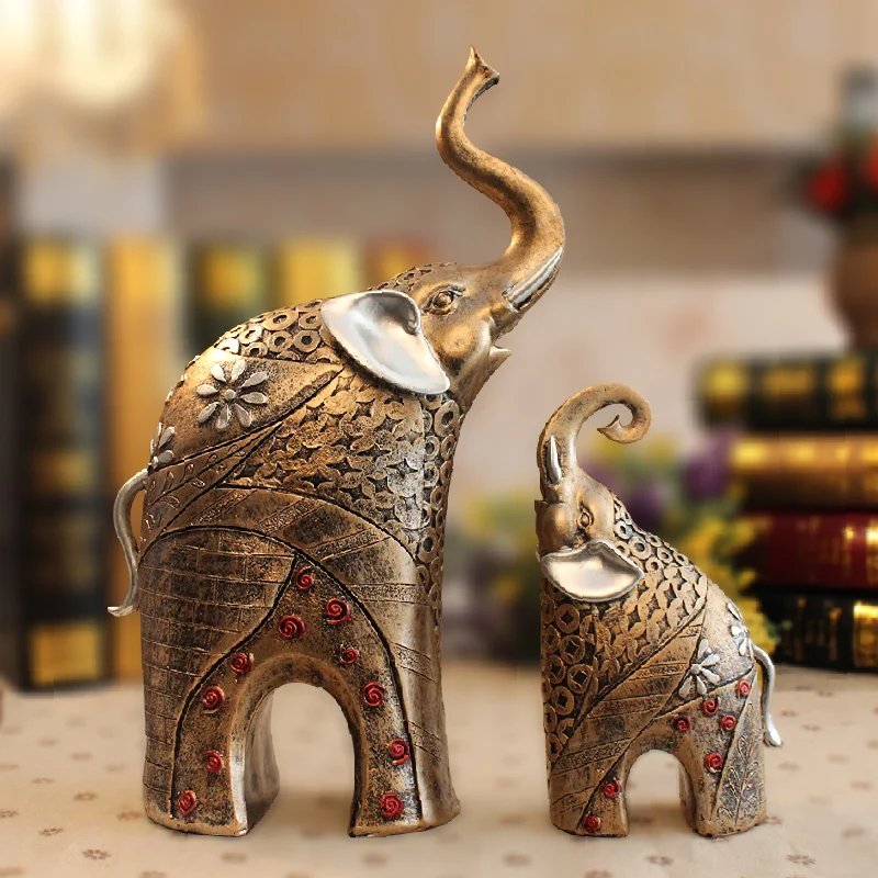 

LUCKY Elephant Decoration 1 Pair Hot Resin Crafts Vintage Mysterious Mother & Son Elephant Figurines Home Decoration 32*13*6 Cm