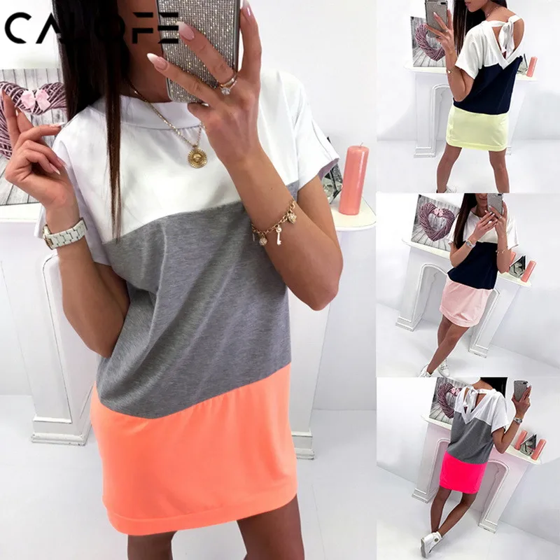 

Sexy Loose 2018 Women Beach Dress Backless Short Sleeve Femme Vintage Patchwork Lace Up Sundresses Beach Micro Dress swimsuit