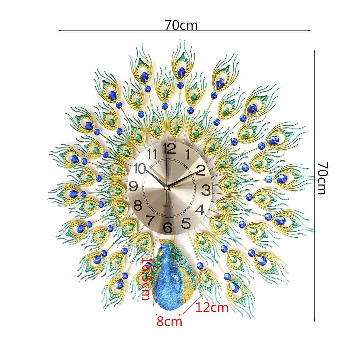 DIY 3D Большой Хрустальный бриллиант настенные часы Павлин металлические часы, украшения дома гостиной Декор ремесла подарок 70x70x4,5 см
