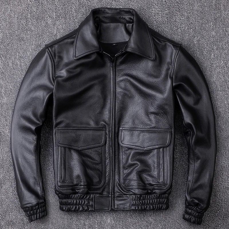 Vache Veste En Taille Vol Manteau La Cuir Peau Militaire Quetsche A2 Plus Harley Véritable Hommes Pilote Black Xxxxl De Noir D'hiver Russe EHWYD2I9